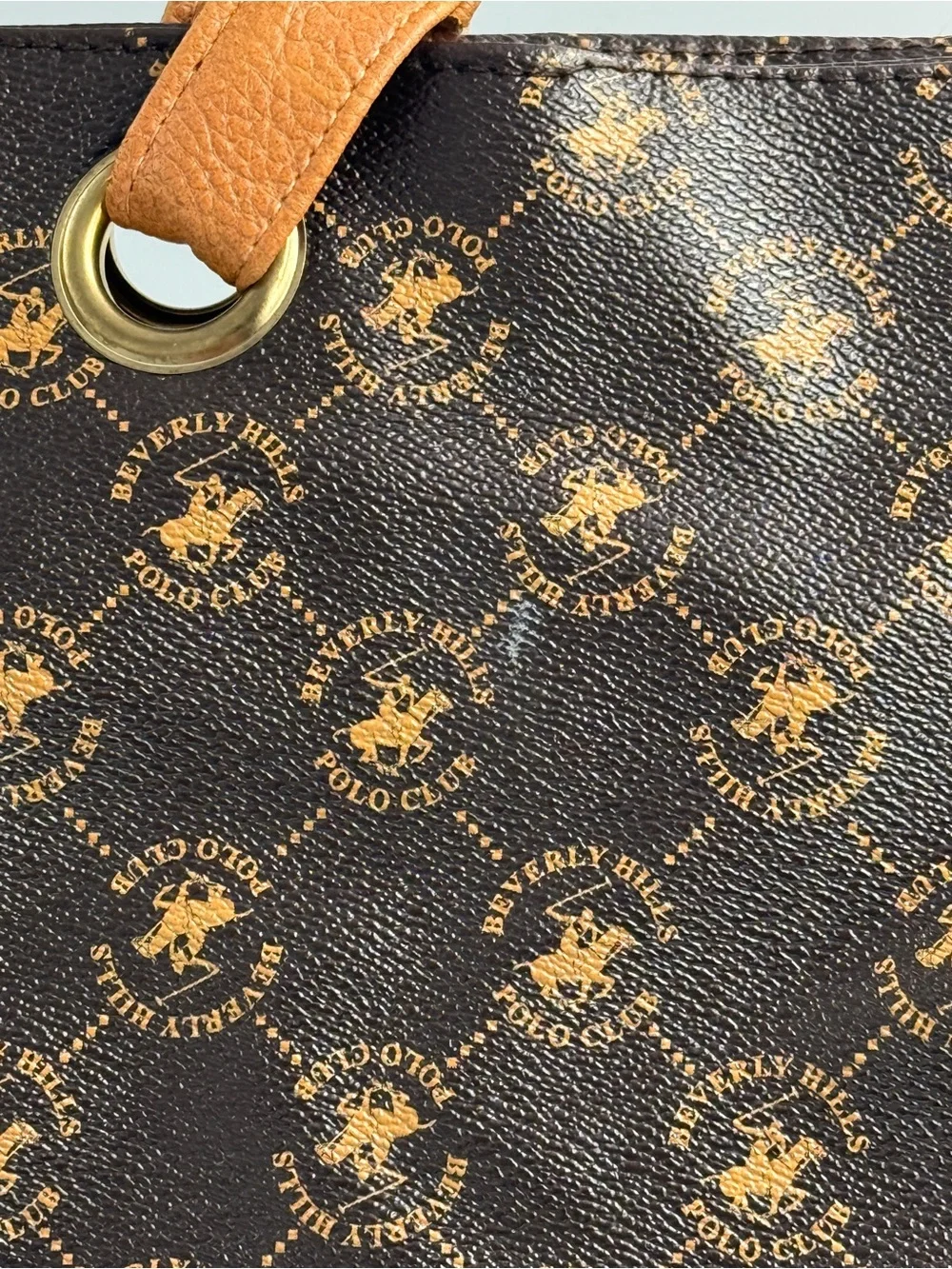 Beverly Hills Polo Club Brown Monogram Tote with Tan Handles